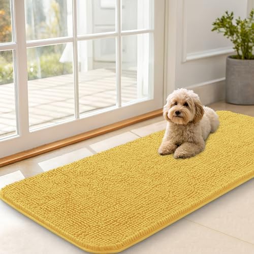 OLANLY Dog Door Mat for Muddy Paws 47x20, Super Absorbent Chenille Mud Mat