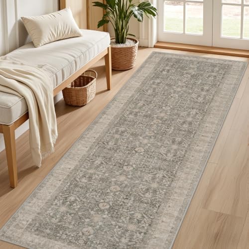2x8 Hallway Washable Runner Rug:Neutral Kitchen Carpet Warm Taupe
