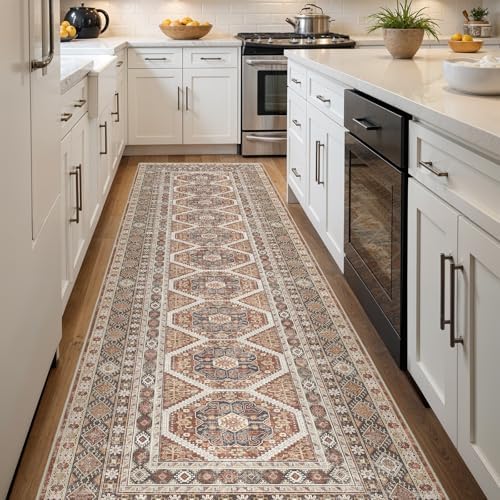 Ksrau 3x12 Runner Rug Washable Vintage: Non Slip Hallway Runners Brick