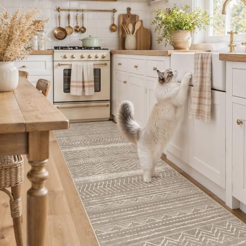 Nakagishi Area Rug Living Room Rugs: 3X8 Machine Washable Boho Large Neutral Farmhouse Stain Resistant Moroccan Indoor Floor Carpet for Bedroom Nursery Dorm Dining Room Home-Dark Brown