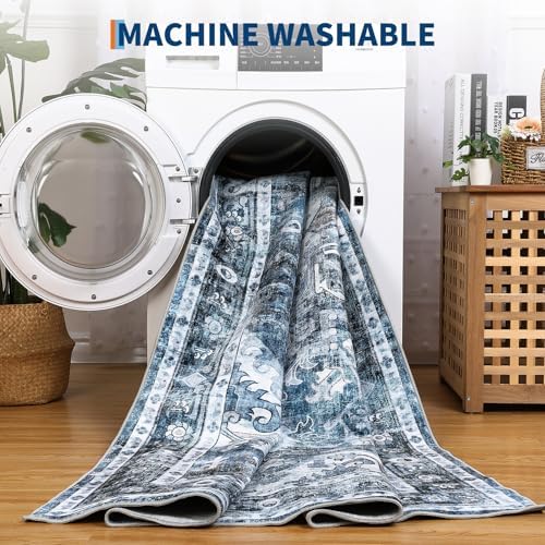 GarveeHome Washable Rug Runner 2x8 Vintage Runners for Hallways Blue