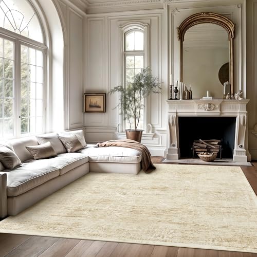 Soalmost 6x9 Area Rug for Living Room Washable Non-Slip Rugs Beige/Ivory