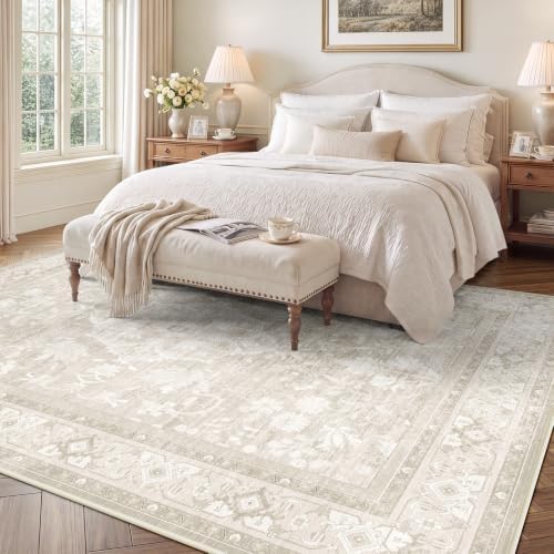SameBed 6x9 Area Rug Living Room, Vintage Neutral Washable Carpet Beige