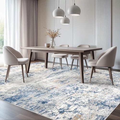 DMOYEST Area Rug Living Room Rugs - 8x10 Abstract Large Soft Indoor Washable Rug Neutral Modern Low Pile Carpet for Bedroom Dining Room Farmhouse Home Office - Blue