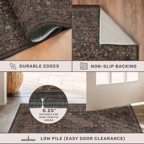Dark Brown Washable 2x8 Runners for Bathroom, Entryway Indoor Low Pile Rug, 8ft Long Non Slip Hallway Runner Rug, Boho Vintage Floor Décor for High Traffic Area