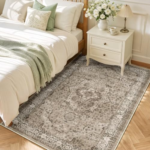 SameBed 5x7 Area Rug Living Room, Vintage Washable Carpet Brown