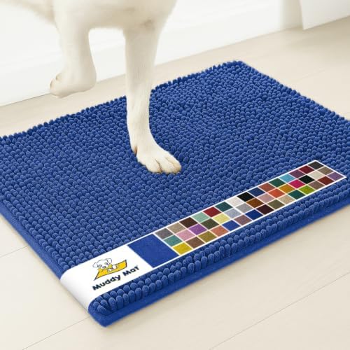 Muddy Mat® | Super Water Absorbent Door Mat Indoor, Microfiber Quick Dry Chenille Entryway Rug, Slip Resistant Front Door Mat, Indoor Mats for Entryway, Machine Washable Pet Rug, Royal Blue 19" x 30"