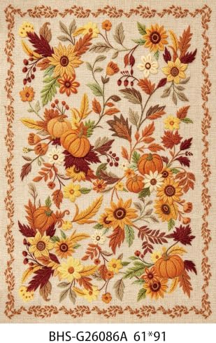 Fall Kitchen Rug Sets of 3, Pumpkin Sunflower Farmhouse Beige Decor Mats