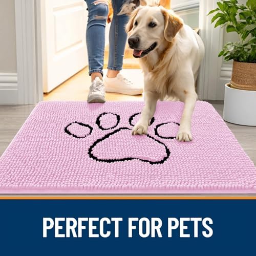 OLANLY Dog Door Mat for Muddy Paws 48x30, Paw Print Design Chenille Mud Mat