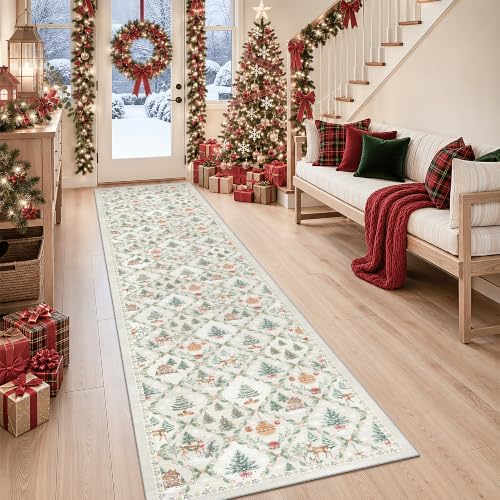 Christmas 2x10 Runner Rugs for Hallway, Grey Non Slip Washable Kitchen Rug