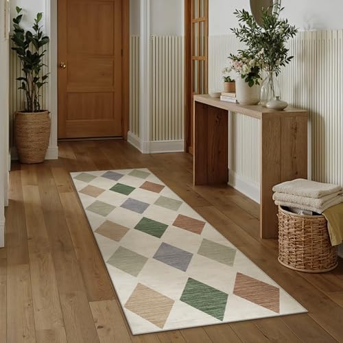 PureCozy 2x6 Washable Runner Rug Kitchen Colorful Non Slip Checkered Carpet