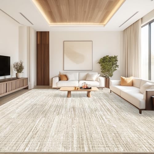 Living Room Rugs 9x12: Washable Moroccan Geometric Boho Rug Farmhouse Non Slip Stain Resistant Large Rug Low Pile Soft Carpet for Bedroom Dining Room Children Room (Camel,9'x12')