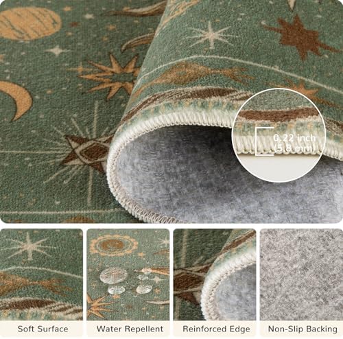 Vacuum-Friendly, 6x9 Washable Area Rug, Green Brown