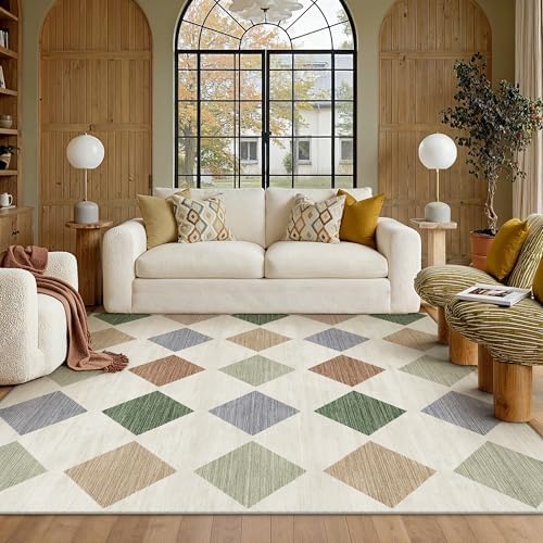 PureCozy 6x9 Washable Area Rug Living Room Large Non Slip Checkered Rugs