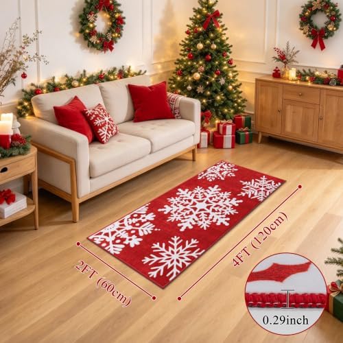 HEBE Christmas Runner Rug 2'x4', Vintage Snowflake Hallway Rug Runners