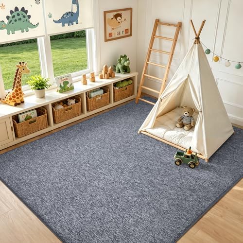 6x9 Large Grey Blue/White Area Rug Non-Slip Washable for Living Room