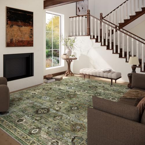 Washable Area Rugs for Living Room: 5x7 Rug Boho Vintage Rugs Stain Resistant Non Slip Low Pile Lightweight Soft Carpets for Bedroom Kitchen Dining Room Nursery Kids Room Farmhouse Home Office