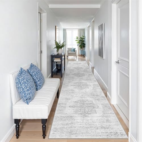 2x10 Runner Rug Non Slip,Washable Hallway Runner Rug,Grey