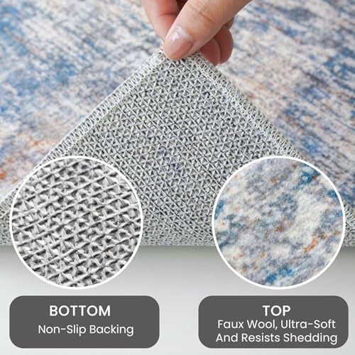 IOHOUZE Abstract Runner Rug 2x12 Ft Washable Runners for Hallways, Non Slip Kitchen Runner Printed Faux Wool Entryway Runner Indoor, Modern Abstract Floor Carpet for Hall Kitchen, Blue Rust