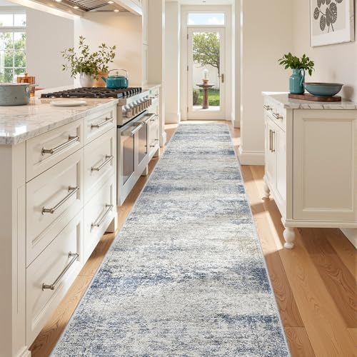 3x18 Runner Rug Non Slip,Washable Hallway Runner Rug,Blue