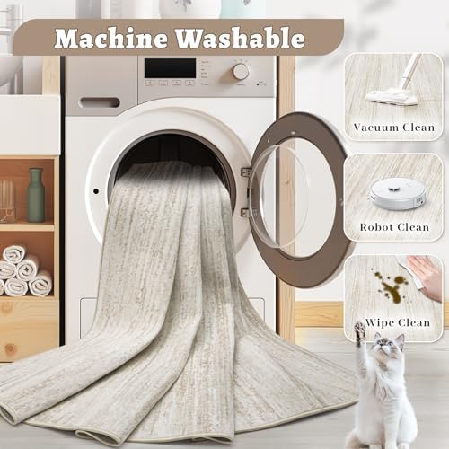 Round Rug 4ft Area Rugs: Washable Modern Circle Rug Small Non-Slip Soft Rugs Stain Resistant Printed Rug Indoor Circular Carpet for Living Room Bedroom Kitchen Dining Room(Beige, 4' Round)