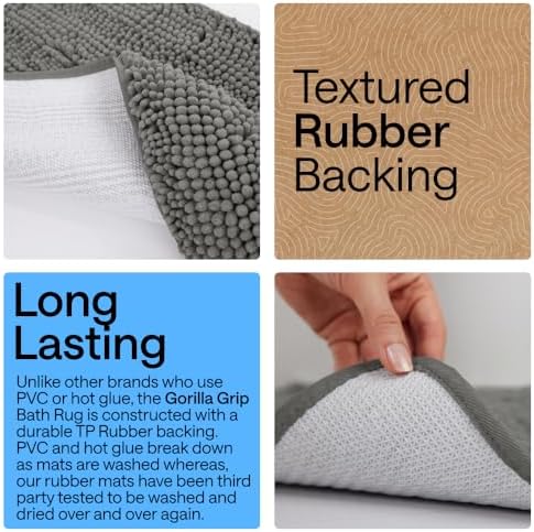 GORILLA GRIP Bath Rug Mat for Bathroom, Absorbent Chenille, 60x24 Charcoal