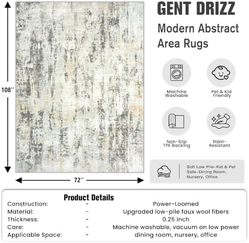 6x9 Area Rugs for Living Room: Washable Abstract Grey Brown Bedroom Carpet