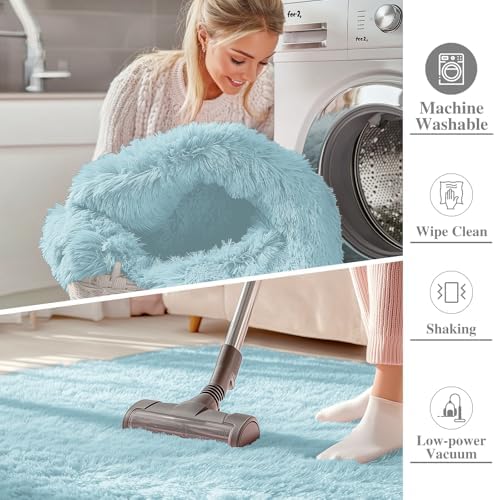 OLANLY 5x8 Machine Washable Large Area Rugs for Living Room, Bedroom, Soft Fluffy Shaggy Bedside Rug, Indoor Floor Carpet for Kids Girls and Boys, Dorms, Nursery, Home Decor Aesthetic, Light Blue