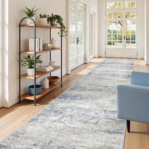 3x16 Runner Rug Non Slip,Washable Hallway Runner Rug,Blue
