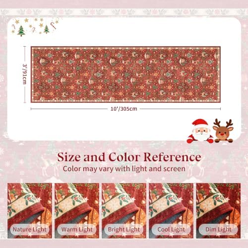 Christmas 3x10 Runner Rugs for Hallway, Red Non Slip Washable Kitchen Rug