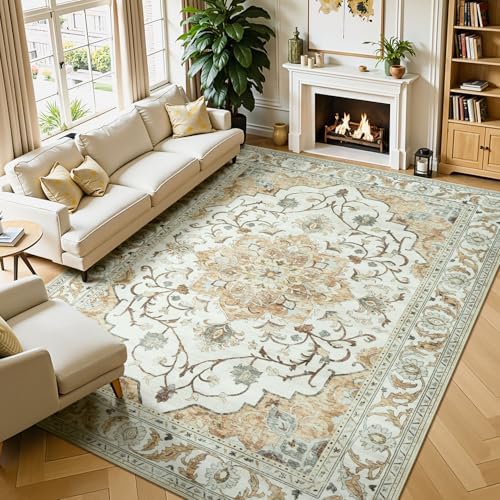 Lessymo Area Rugs 9x12 for Living Room,Large Washable Carpet Light Beige
