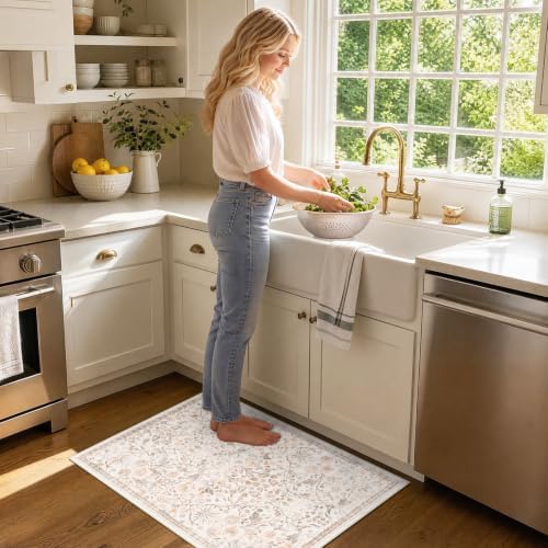 SameBed Washable 2x3 Entryway Area Rug, Vintage Kitchen Rug Cream Beige