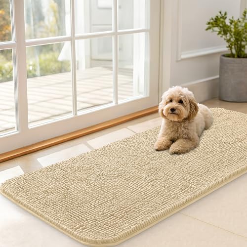 OLANLY Dog Door Mat for Muddy Paws 47x20, Super Absorbent Chenille Mud Mat