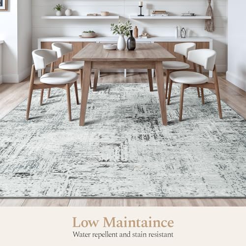 Rugflix 9x12 Area Rugs for Living Room, Washable Blue Grey Large Rug