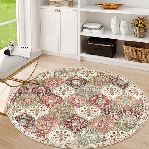 Lahome Moroccan Washable Round Area Rug, Soft Round Rugs 6ft Ultra-Thin
