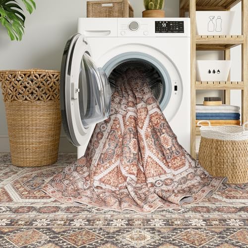 12x15 Area Rug Washable Vintage: Non Slip Living Room Large Rugs Brick