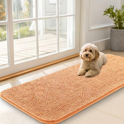OLANLY Dog Door Mat for Muddy Paws 47x20, Super Absorbent Chenille Mud Mat