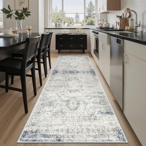 Soalmost Washable Runner Rug 2'6"x8' Kitchen Hallway Runners Blue/Ivory
