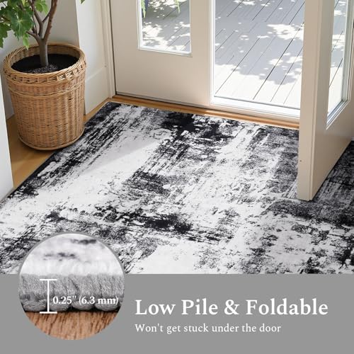 Rugflix 5x7 Area Rugs for Living Room, Washable Black Grey Dark Large Rug