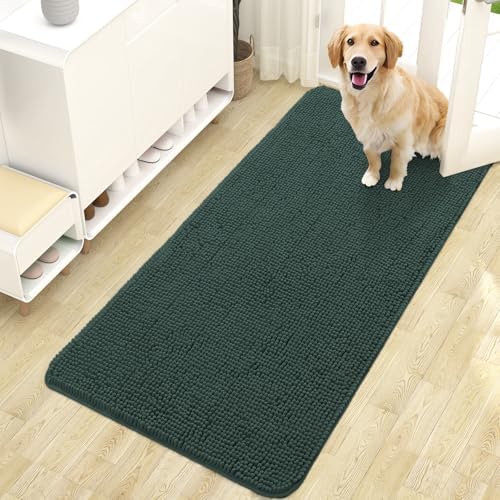 OLANLY Dog Door Mat for Muddy Paws 47x24, Super Absorbent Chenille Mud Mat