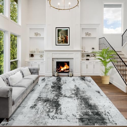 2'6''x8' Runner Rugs Washable Rug: Modern Abstract Black White Grey Carpet