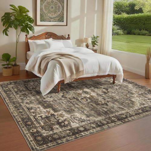 GarveeHome 10x13 Washable Vintage Living Room Rug Olive Green