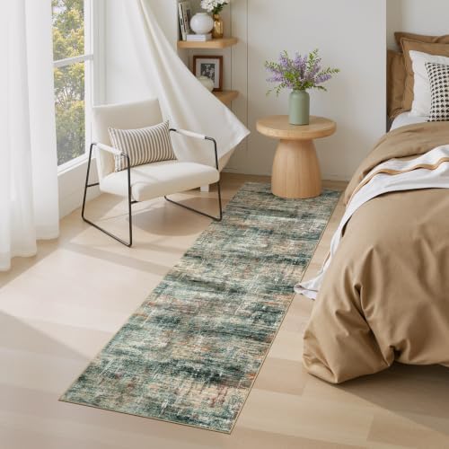2x 6 Area Rug for Hallways, Abstract Washable Runner Rugs,Coffee/Green