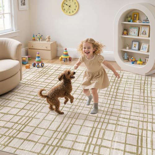 UERMEI 5x7 Area Rug Living Room Rugs Washable Neutral Green Brown Carpet