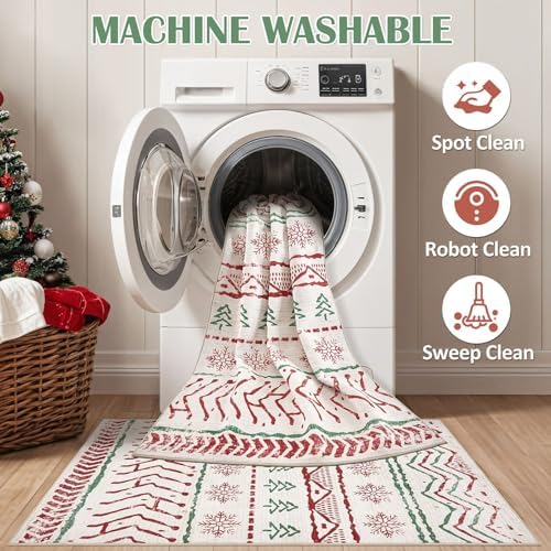 Nakagishi Christmas Rug Kitchen Runner Rugs: 2x6 Washable Boho Neutral Soft Modern Stain Resistant Indoor Floor Carpet Non Slip Throw Carpet for Entryway Kitchen Bedroom Nursery Entry Bedside