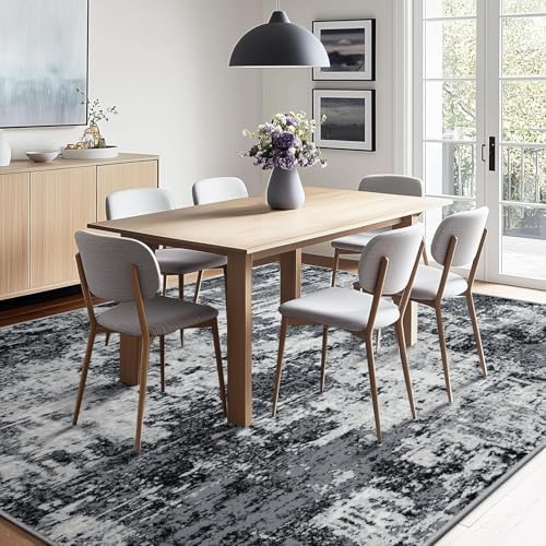 RELEANY Washable 7'x9' Abstract Area Rug for Living Room Black White