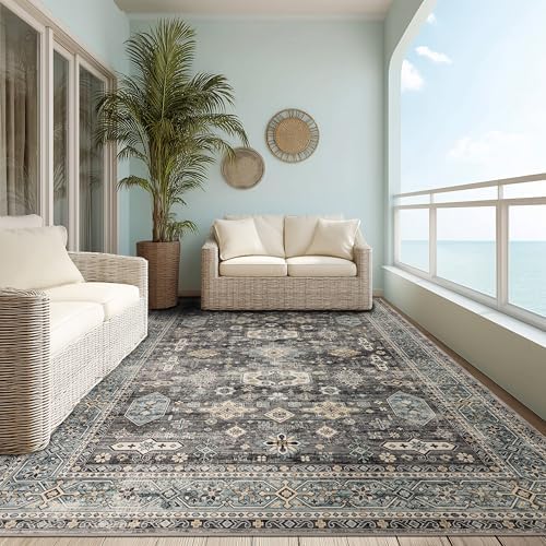 Ruaruarug Washable Area Rug 10×14 for Living Room, Ultra Soft, Silver