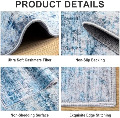 PLHXFR 10x14 Area Rug Living Room: Modern Abstract Washable Carpet Blue