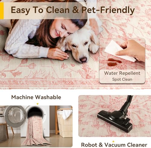 RELEANY Washable Area Rug, Runner 2'x8', Pink/Light Vintage Pink