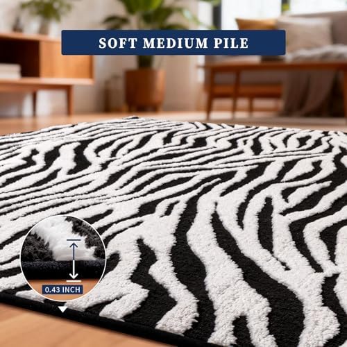 YIHOUSE Zebra Hallway Runner Rugs 2x6: Black and White Modern Washable Rug
